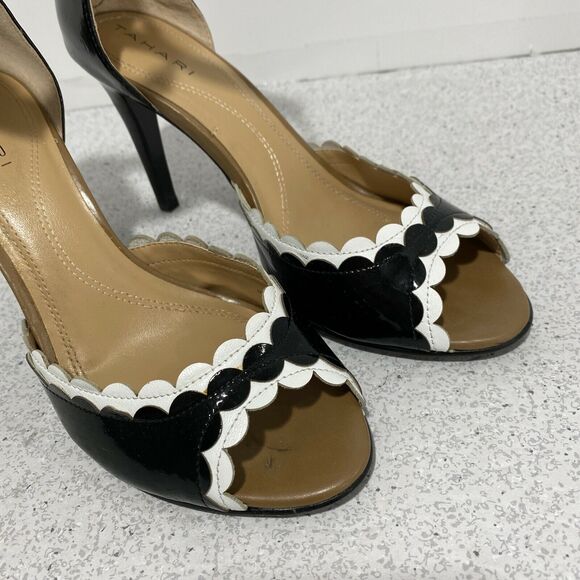 Retro Tahari High Heel Sandals Black & White Ankle Strap Open Toe Stiletto 7M - Picture 6 of 9